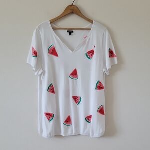 Talbots White Embellished Watermelon Short Sleeve Sweater Size XL